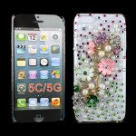 Wholesale iPhone 5C 3D Clear Crystal Flower Diamond Case (Pink)